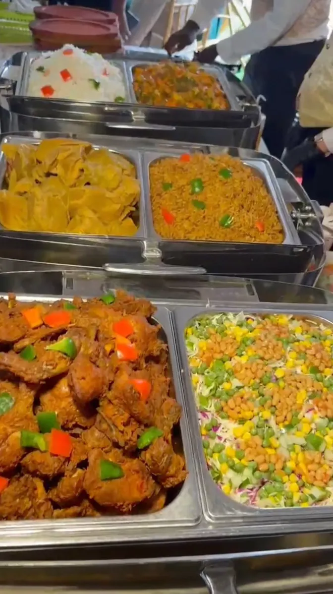Buffet meal trays at an event